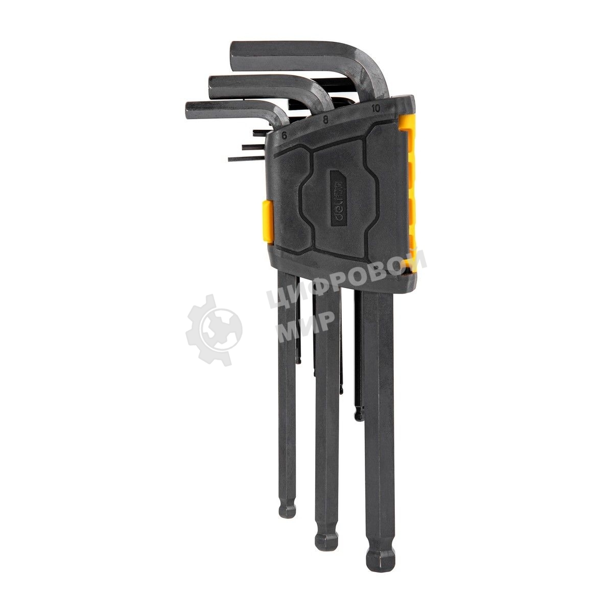 Набор шестигранных ключей с шаром удлиненных Deli DL232209H 9 шт Материал CR-V. Спецификация: 1,5,2,2,5,3,4,5,6,8,10мм, пластиковый держатель