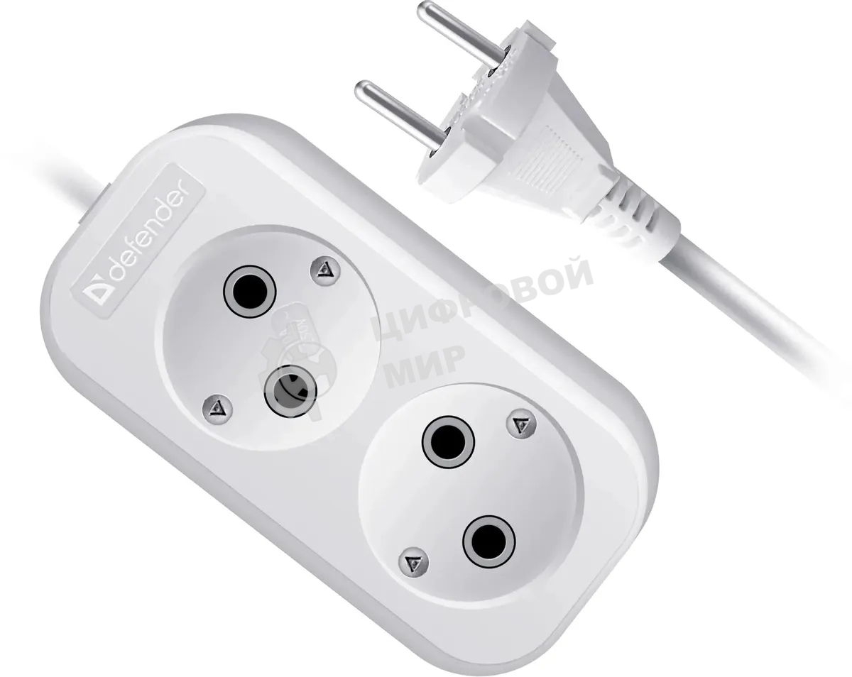 Удлинитель бытовой Defender B220 - 2 роз х 2 м, белый