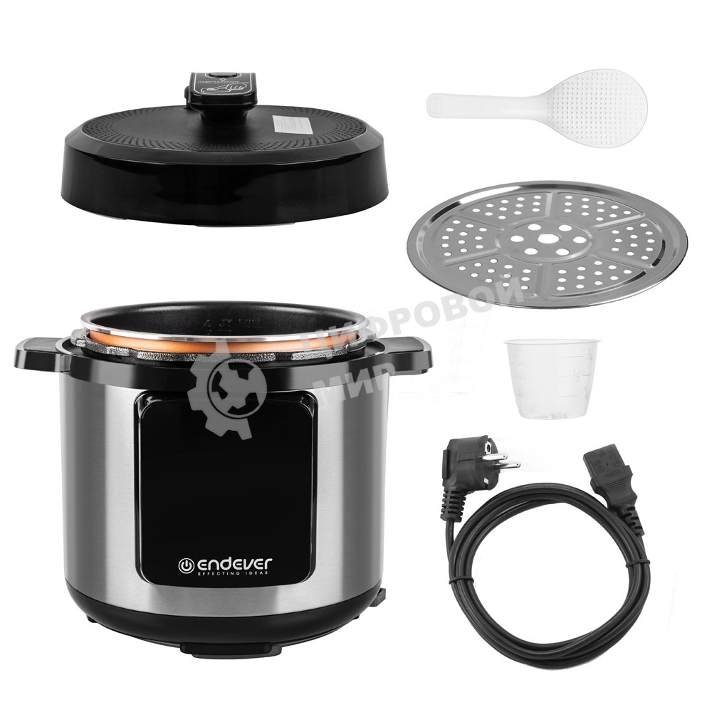 Скороварка-мультиварка электрическая Endever Vita-133 черный/стальной, 1200 Вт, 6 л, 12 авторежимов работы, книга рецептов, 2 шт/уп.