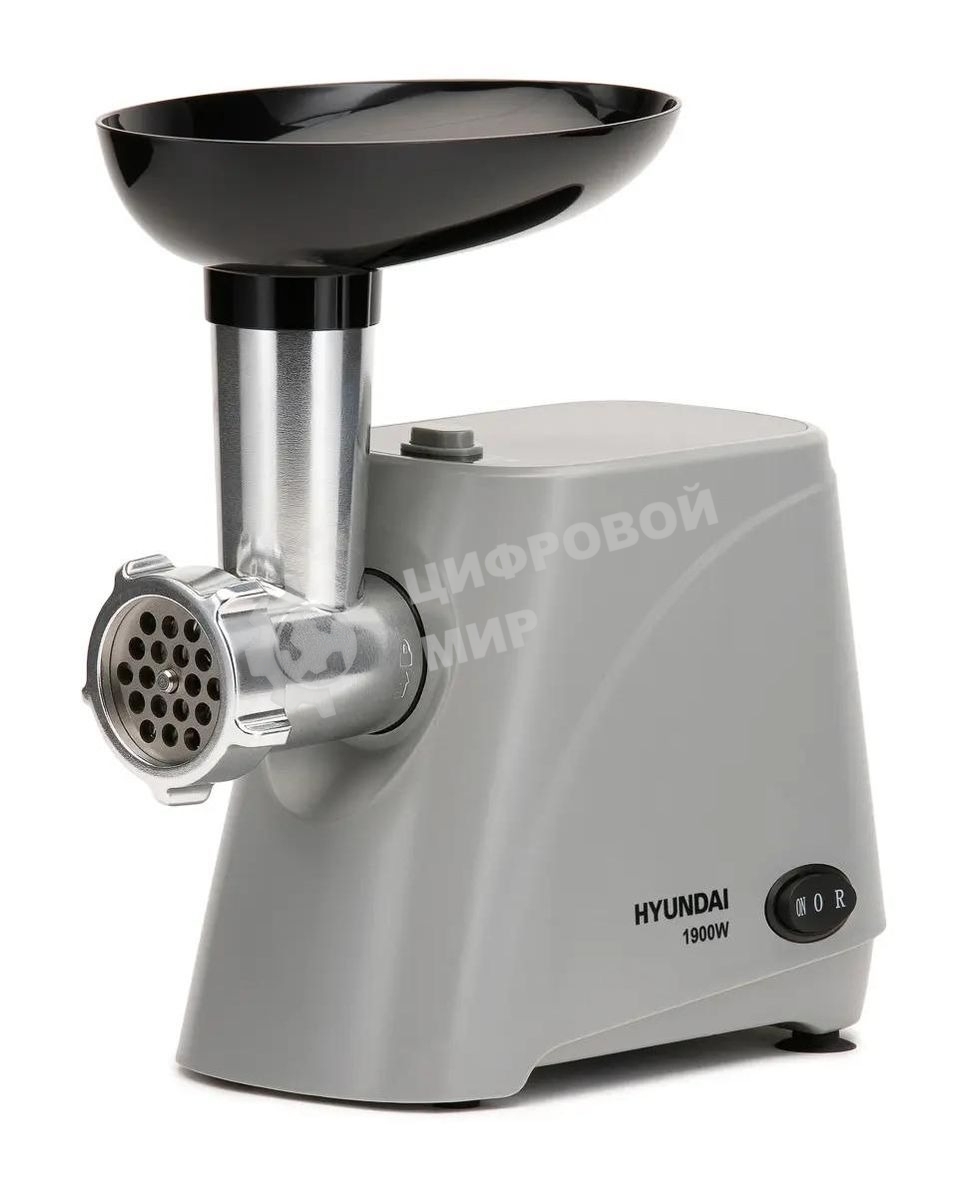 Мясорубка электрическая Hyundai HY-MG4391 серый, 1900 Вт, 2.4 кг/мин, реверс, защита от перегрузки, насадки - 4