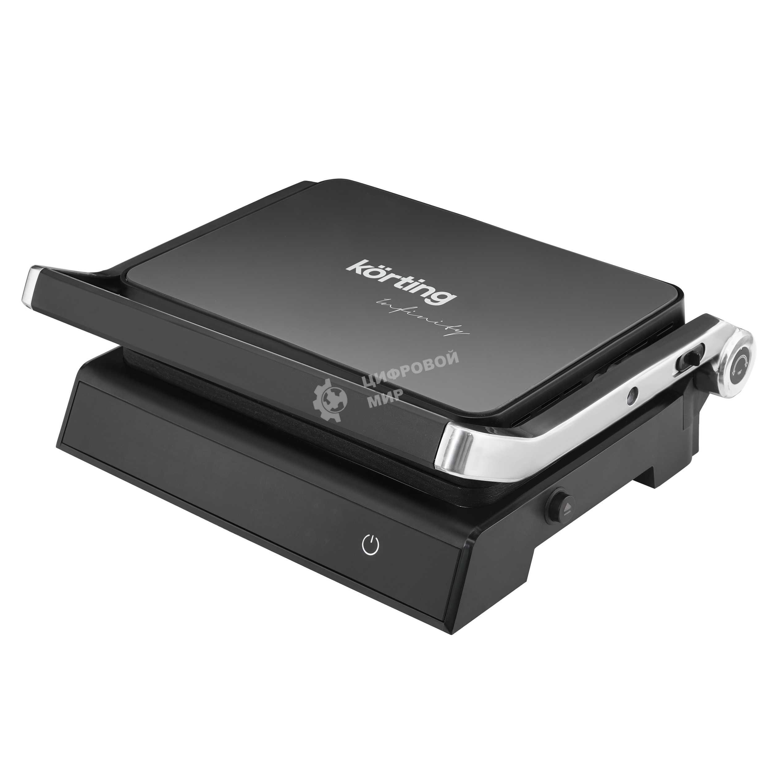 Гриль электрический Korting KGPA 0403 W Infinity, мощность 2000 Вт, сенсорное управление, цветной дисплей, 10 автоматических программ, раздельная регулировка температуры верхней и нижней панелей, температура от 90 до 230 градусов, таймер, цвет черный