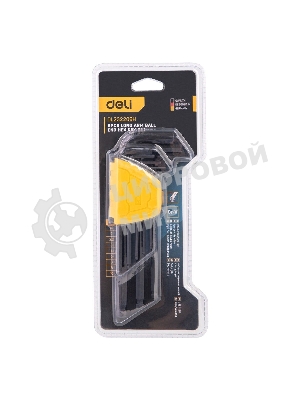 Набор шестигранных ключей с шаром удлиненных Deli DL232209H 9 шт Материал CR-V. Спецификация: 1,5,2,2,5,3,4,5,6,8,10мм, пластиковый держатель