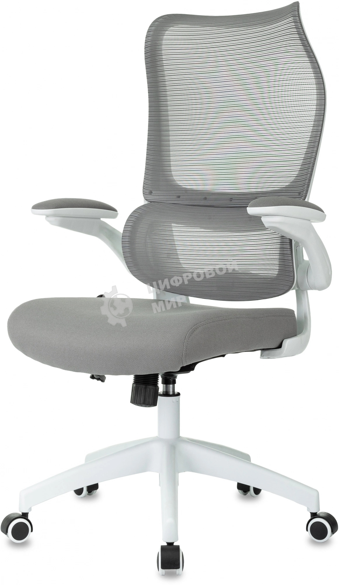 Кресло руководителя Бюрократ Sigma WH 1 серый, сетка/ткань, крестов. пластик, пластик белый
