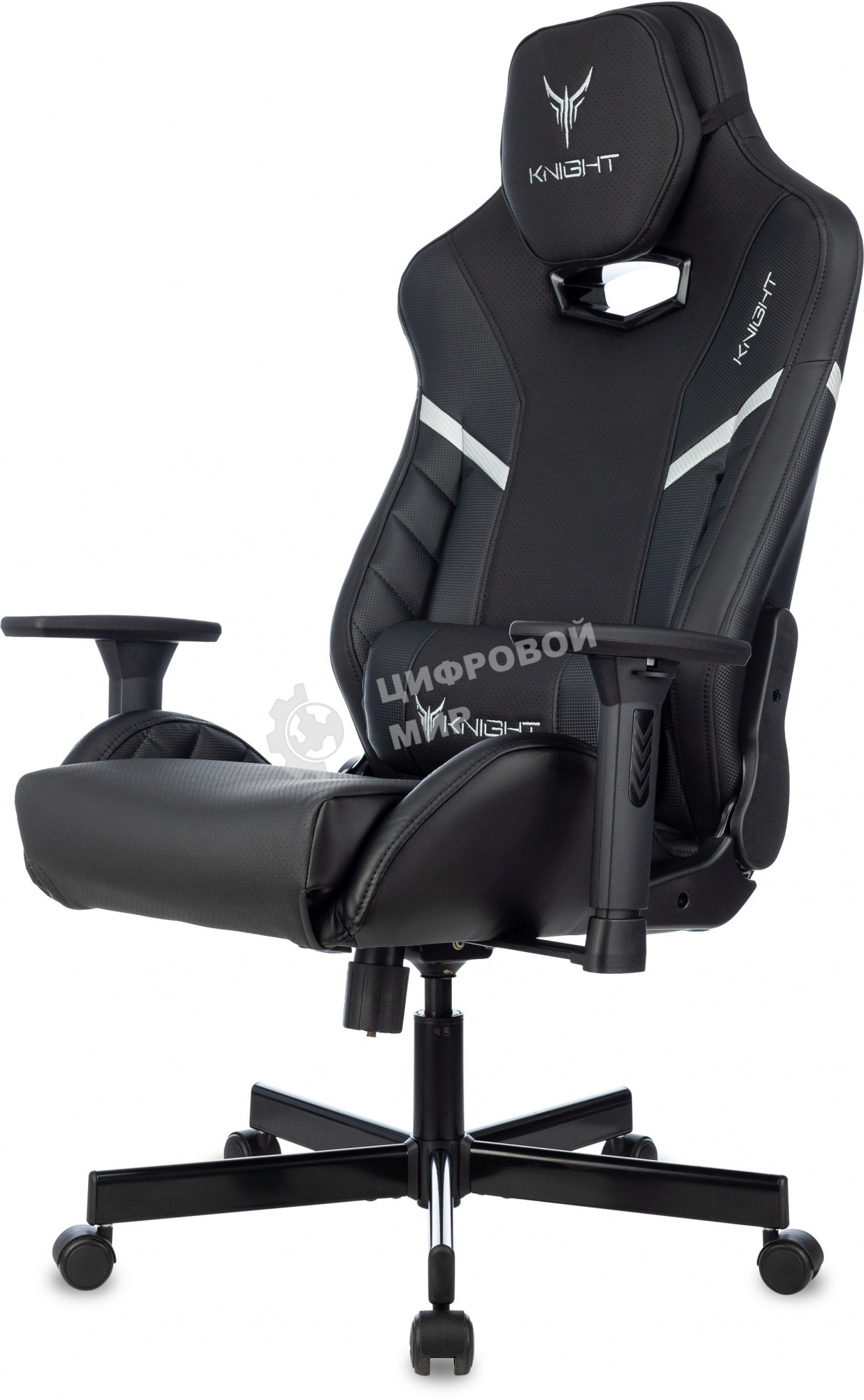Кресло игровое Knight Thunder 5X черный эко.кожа крестов. металл