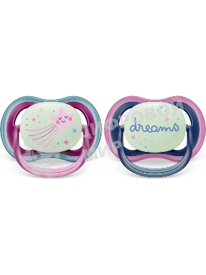 Пустышка Philips Avent ultra air, ночная, звезда/DREAMS, 6-18 мес., 2 шт.