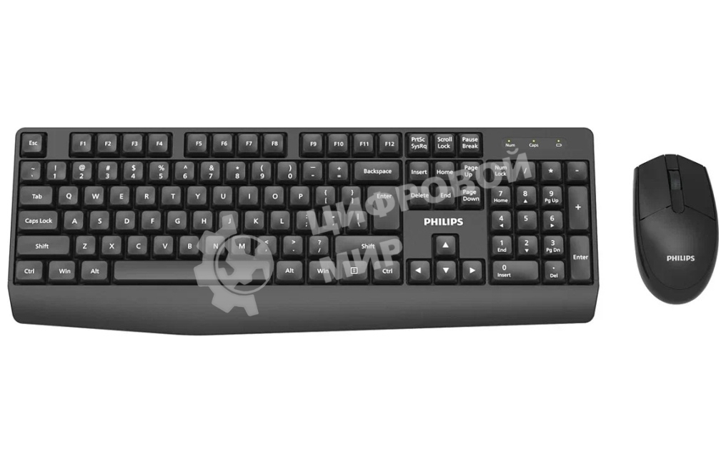 Беспроводной комплект Philips SPT6337, 2.4 GHz 104 клав/3 кнопки, 1600dpi, русская заводская раскладка, черный