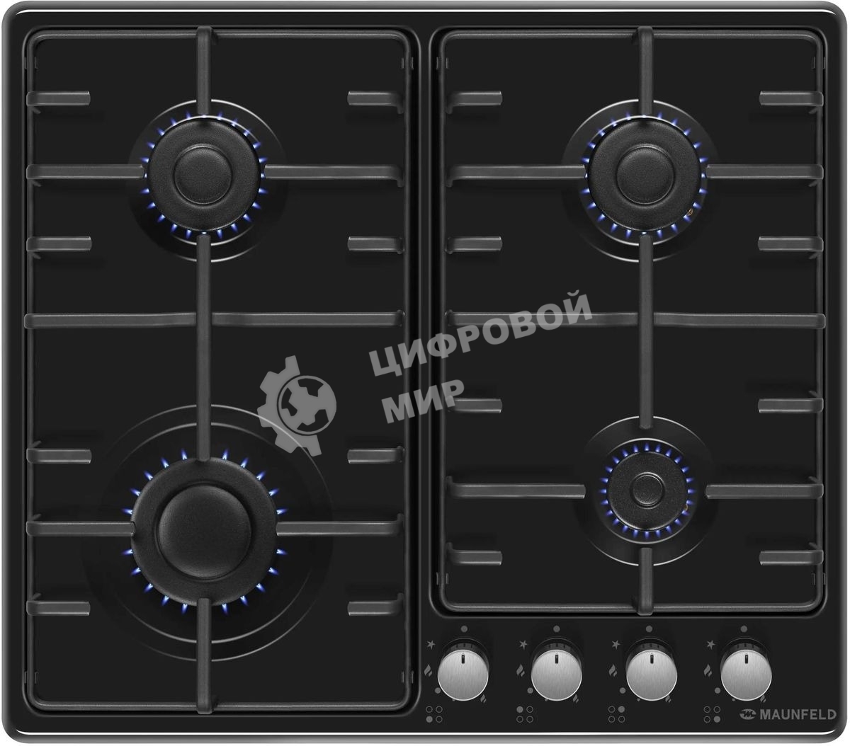 Газовая варочная панель Maunfeld EGHE.64.3STS-EB/G, 4 конфорки, эмалированная сталь, черный