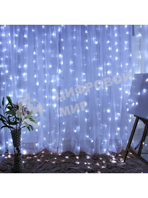 Гирлянда светодиодная новогодняя ЭРА ЕNIGW - 320W Занавес 8 режимов 3x2 м холодный белый 320 LED IP20