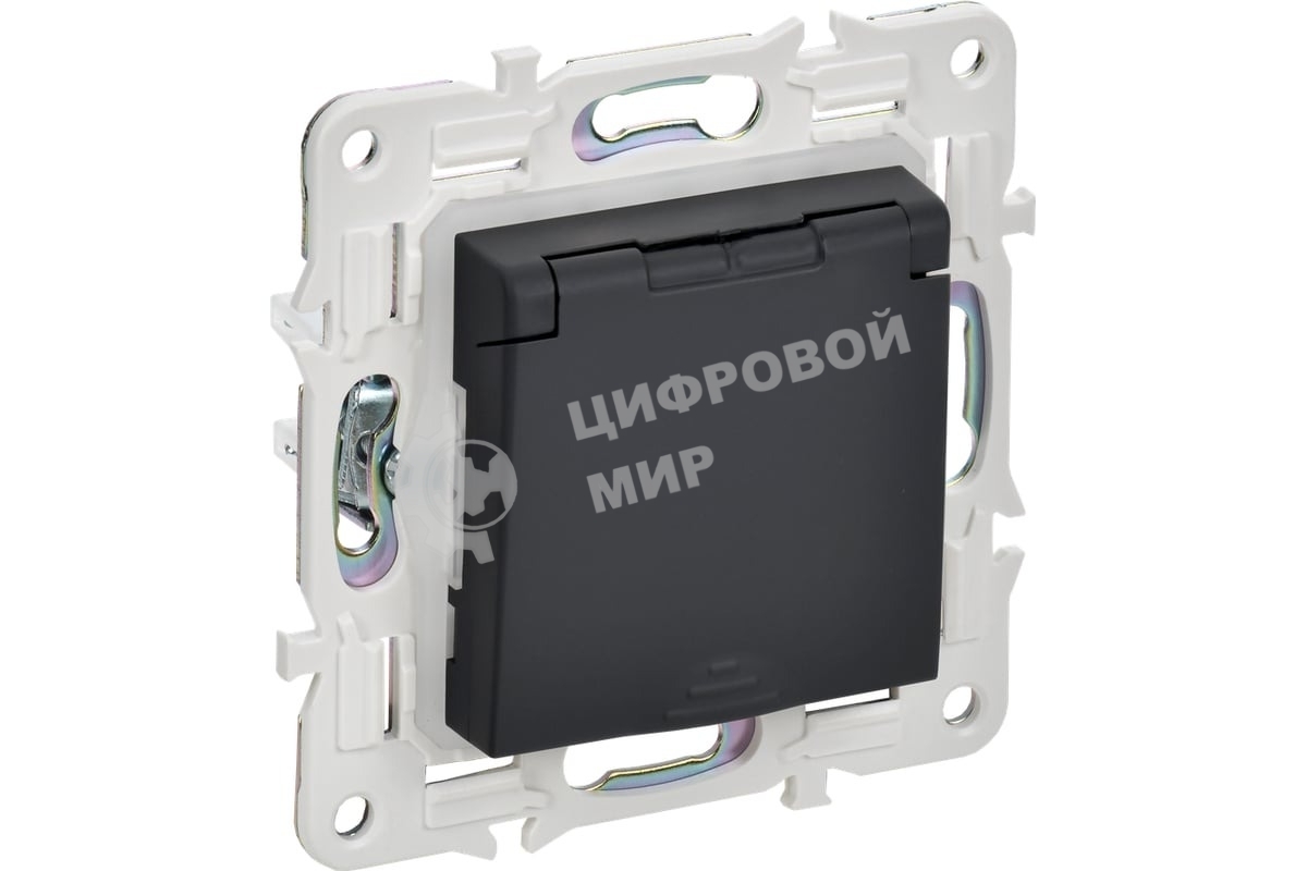 Розетка 1-м IEK SKANDY SK-R11G 16А IP44 с заземл. защ. штроки с крышкой графит SK-R16-16-44-K53
