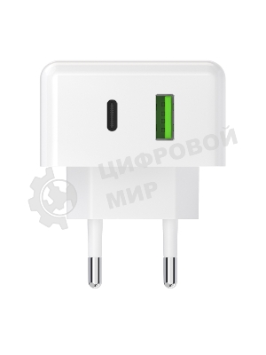 Сетевое зарядное устройство Maxvi CHL-603PD Type-C\USB 30W 6A (3A+3A) PD QC3.0, белый