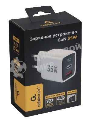Сетевое зарядное устройство с дисплеем Cablexpert MP3A-PC-52, 35Вт GaN, QC3.0/PD3.0, 1хUSB, 1хType-C, белый, коробка