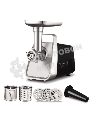 Мясорубка электрическая Moulinex ME306832 черный, 1600 Вт, 1.9 кг/мин, реверс, защита от перегрузки, металлический лоток, насадки - 6