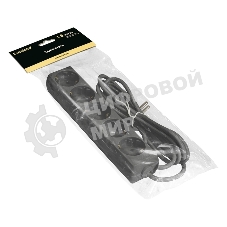 Удлинитель ExeGate ECE-5-1.8B (EX285819RUS), черный, 1,8 м, евровилка с заземлением, 5 евророзеток с заземлением, 2200 Вт