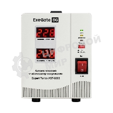 Стабилизатор напряжения ExeGate Expert Turbo AST-2000 (2000ВА, вход 80-260В, двойная цифр. индикация вход/вых. напряжения, выход 220В±8%, КПД 98%, 5 уровней защиты, задержка, усиленный метал. корпус, 2*Schuko, RTL)