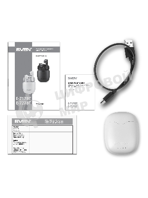 Наушники TWS SVEN E-727BT белый, вкладыши, Bluetooth, сенсорное управление, до 24 ч