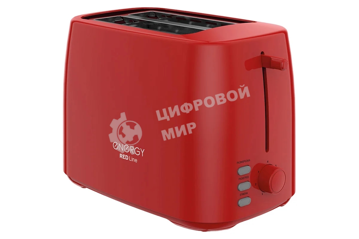 Тостер Energy EN-260, 6 степеней прожарки, поддон для крошек, 800 Вт, красный