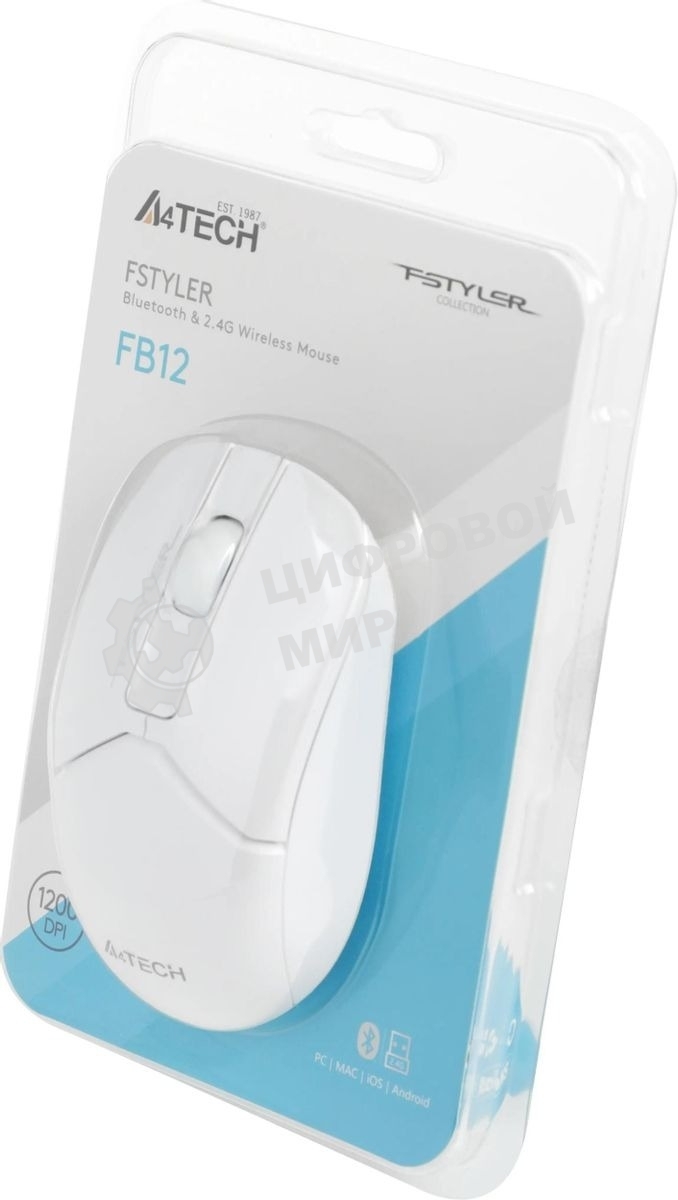 Мышь беспроводная A4Tech Fstyler FB12 белый, 1200 dpi, радиоканал, Bluetooth, USB, кнопки - 3