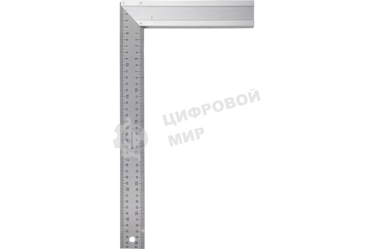 Угольник Denzel стальной, нержавеющая сталь, градуировка, алюминиевое основание, 400 мм