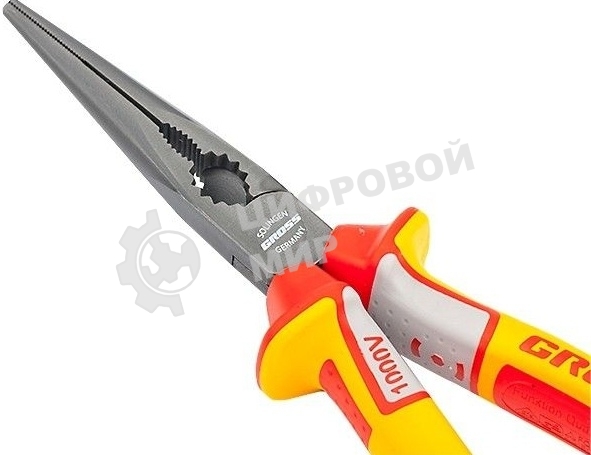 Длинногубцы GROSS 17177 диэлектрические рукоятки до 1000в трехкомпонентные рукоятки 205 мм