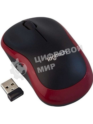 Мышь беспроводная Logitech M185, красный, 1000 dpi, радиоканал, USB, кнопки - 3
