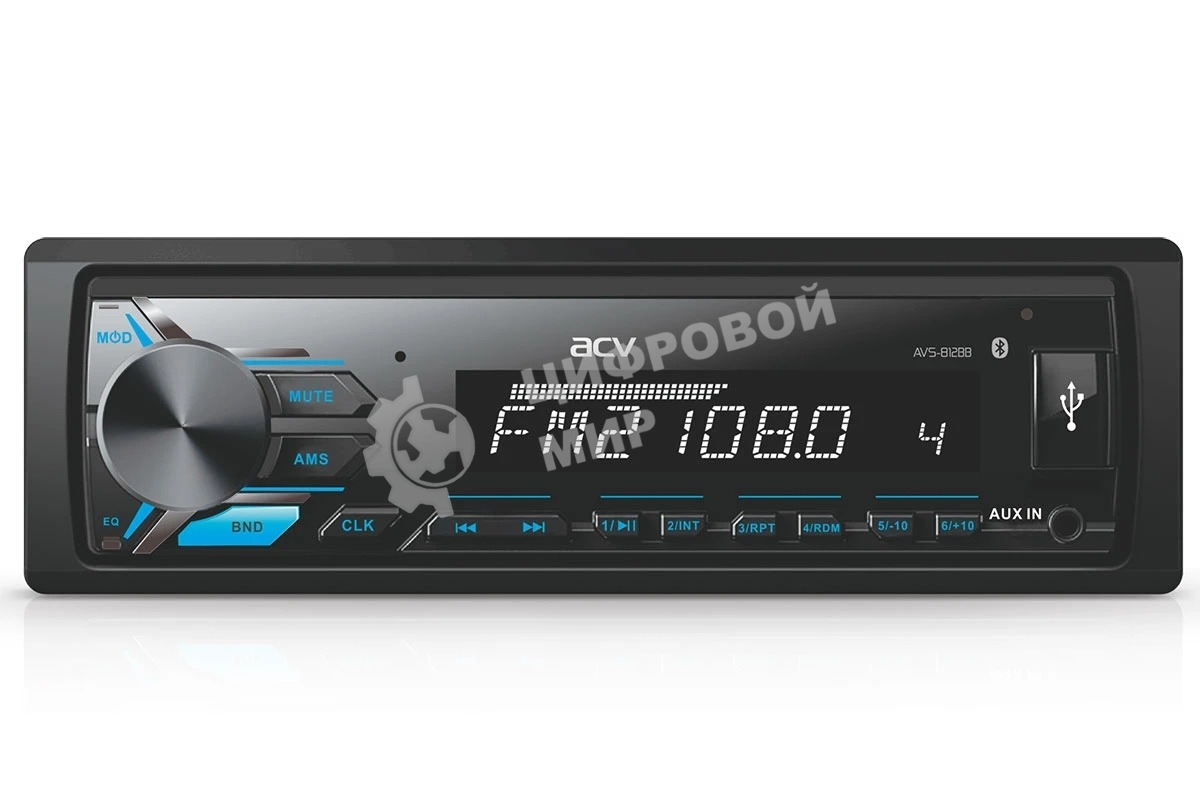 Автомагнитола ACV AVS-812BW, 1 DIN, Bluetooth, USB Type-A, AUX