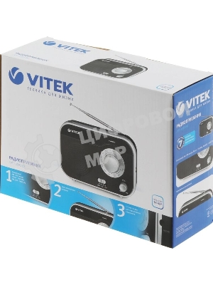 Радиоприемник Vitek VT-3593 (BK) Выходная мощность 1 вт. Динамики 1.Тип батареек UM-2/C