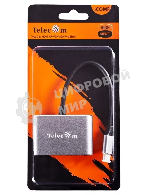 USB-концентратор USB3.1 TypeCm -->HDMI+USB3.0+PD+VGA Alum Grey 4K@30Hz, Telecom TUC055