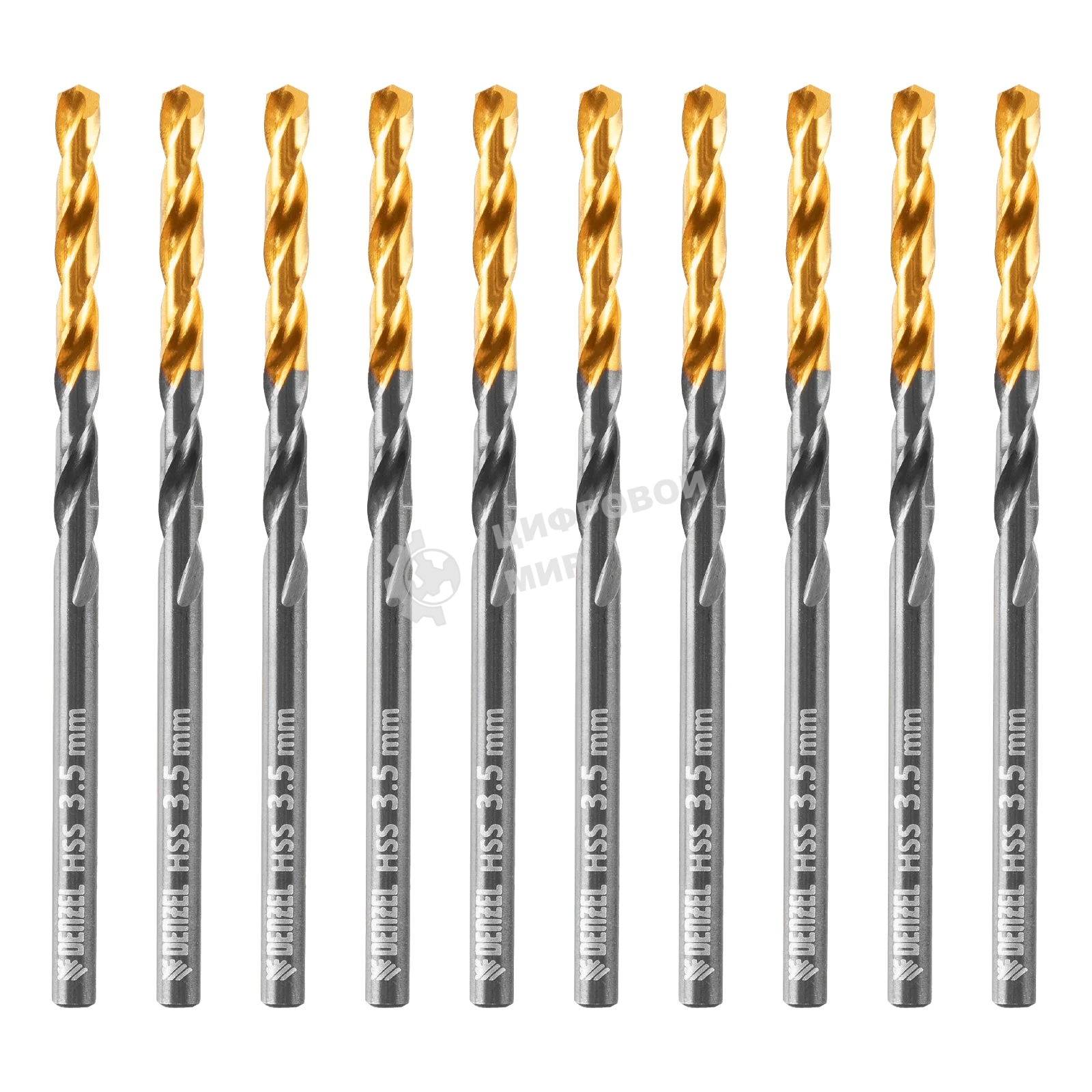 Сверло по металлу Denzel 3,5 мм, HSS-Tin, Golden Tip, 10 шт.