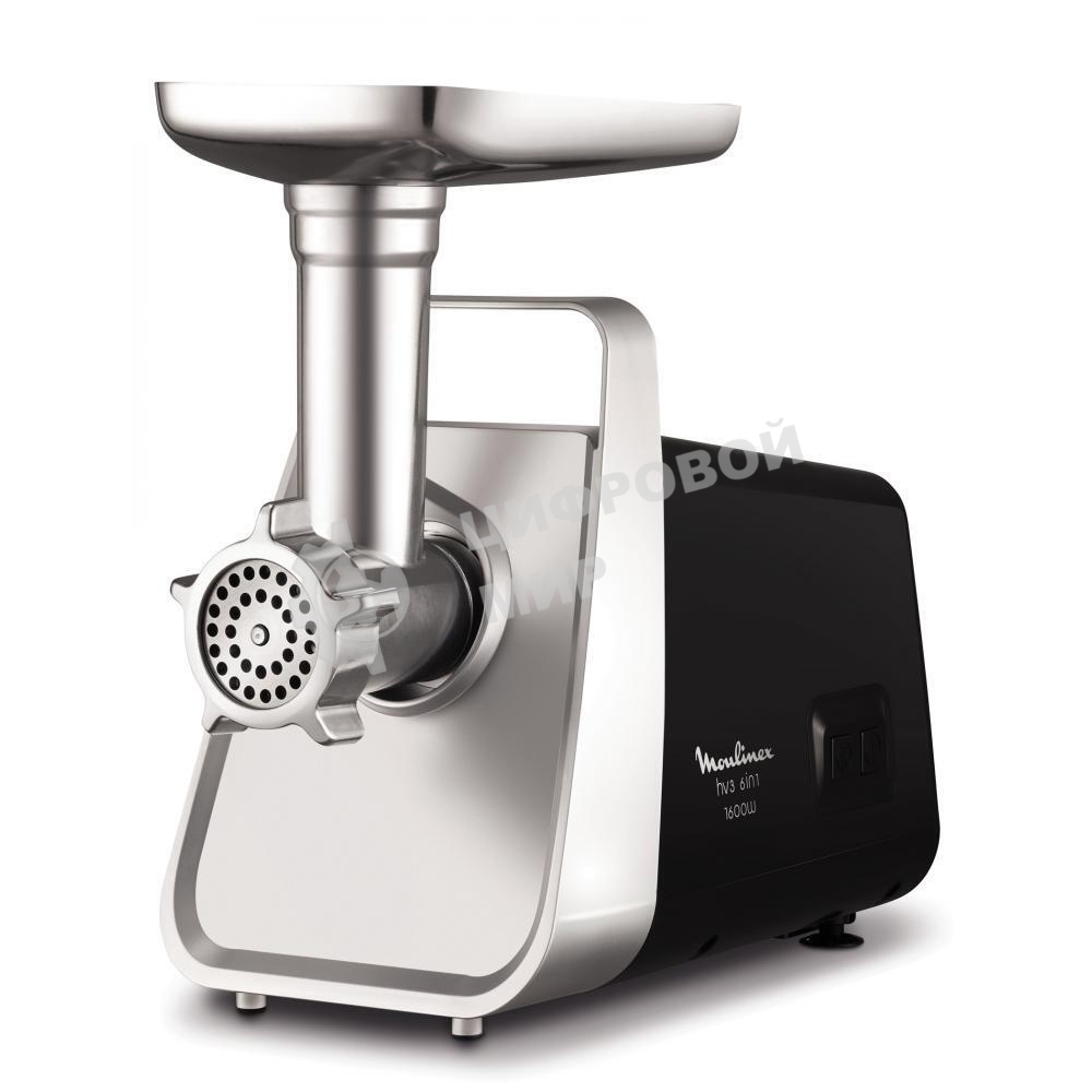 Мясорубка электрическая Moulinex ME306832 черный, 1600 Вт, 1.9 кг/мин, реверс, защита от перегрузки, металлический лоток, насадки - 6