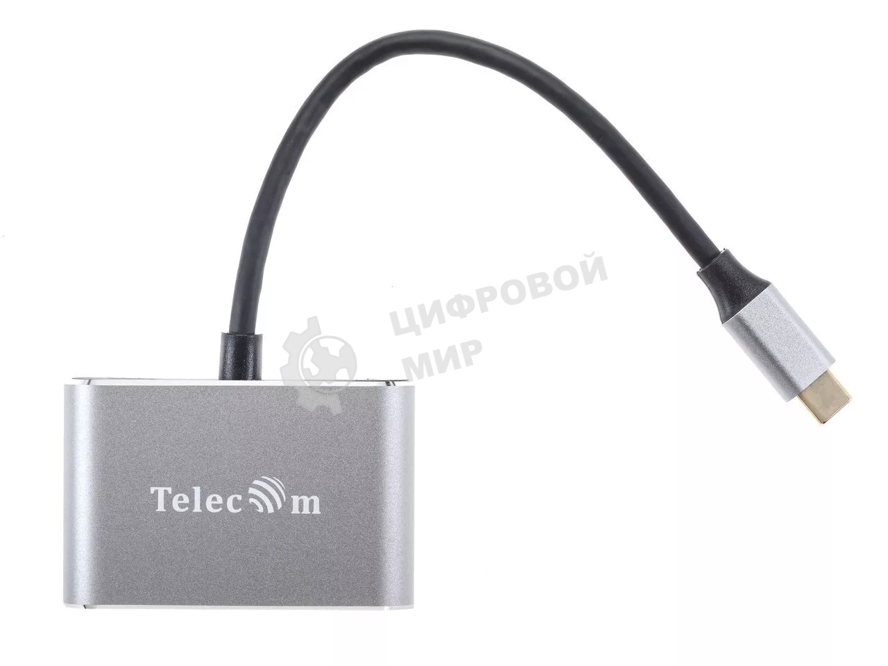 USB-концентратор USB3.1 TypeCm -->HDMI+USB3.0+PD+VGA Alum Grey 4K@30Hz, Telecom TUC055