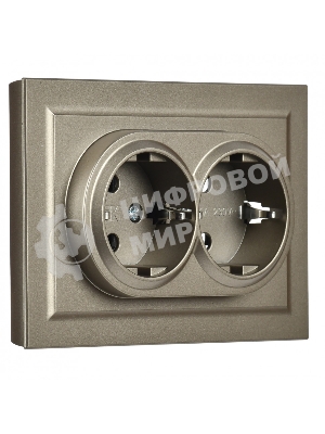 Розетка 2-местная IEK BRITE РС12-3-БрШ с заземлением, без защитных шторок, 16А в сборе, шампань