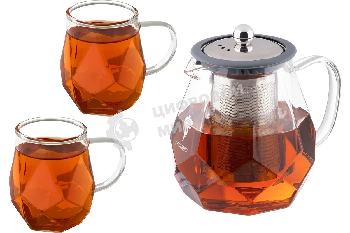 Чайник заварочный LEONORD AROMA, 820 мл из боросиликатного стекла, корпус с гранями (106791)