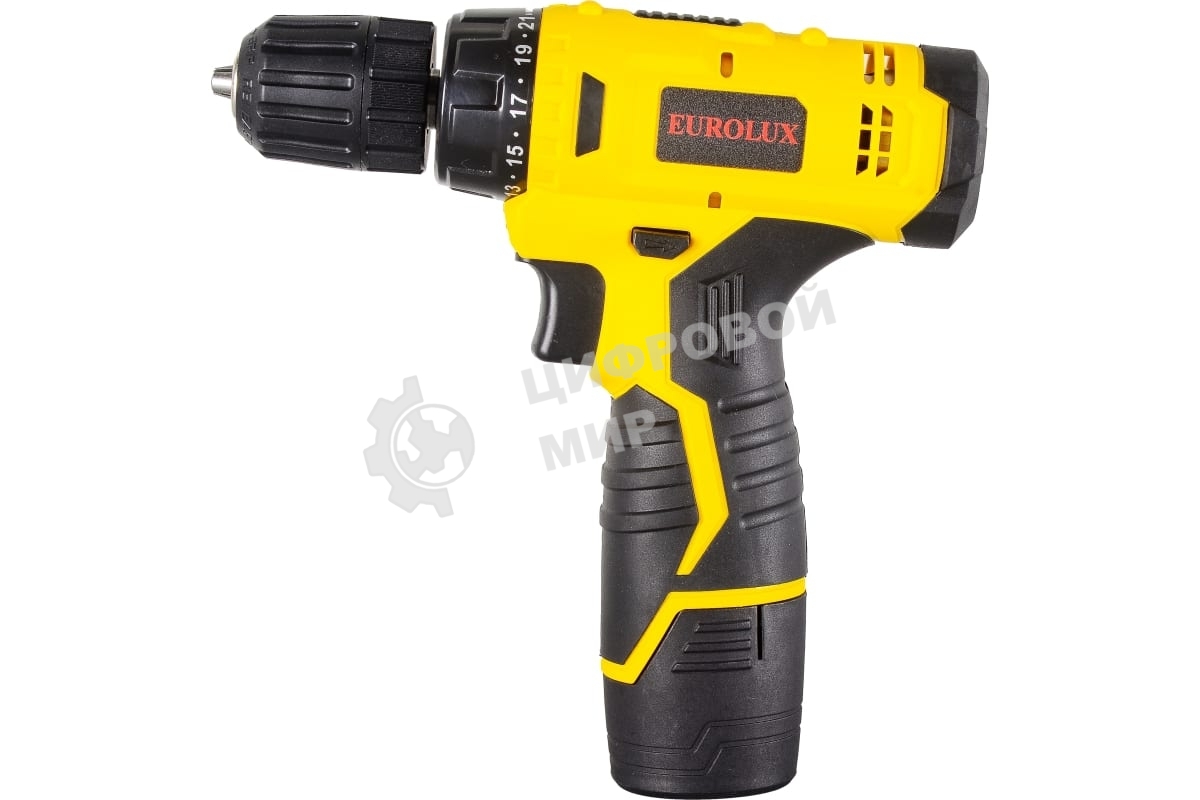 Дрель-шуруповерт аккумуляторная Eurolux ДА-12/2Li, Аккумуляторная, 12В, 2 АКБ, Кейс