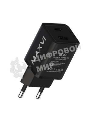 Сетевое зарядное устройство Maxvi A304 Type-C\USB 3A 15W, черный