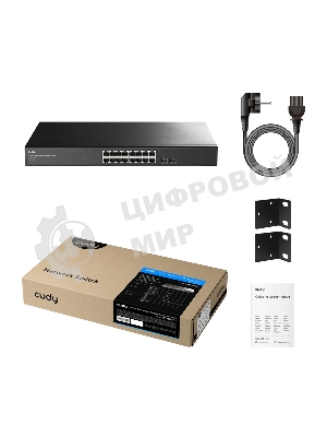 Коммутатор CUDY GS1016ES2, 16×1 Гбит/с + 2×1 Гбит/с SFP, настраиваемый