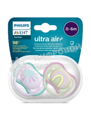 Пустышка Philips Avent ultra air, солнышко/радуга, для девочек, 0-6 мес., 2 шт.