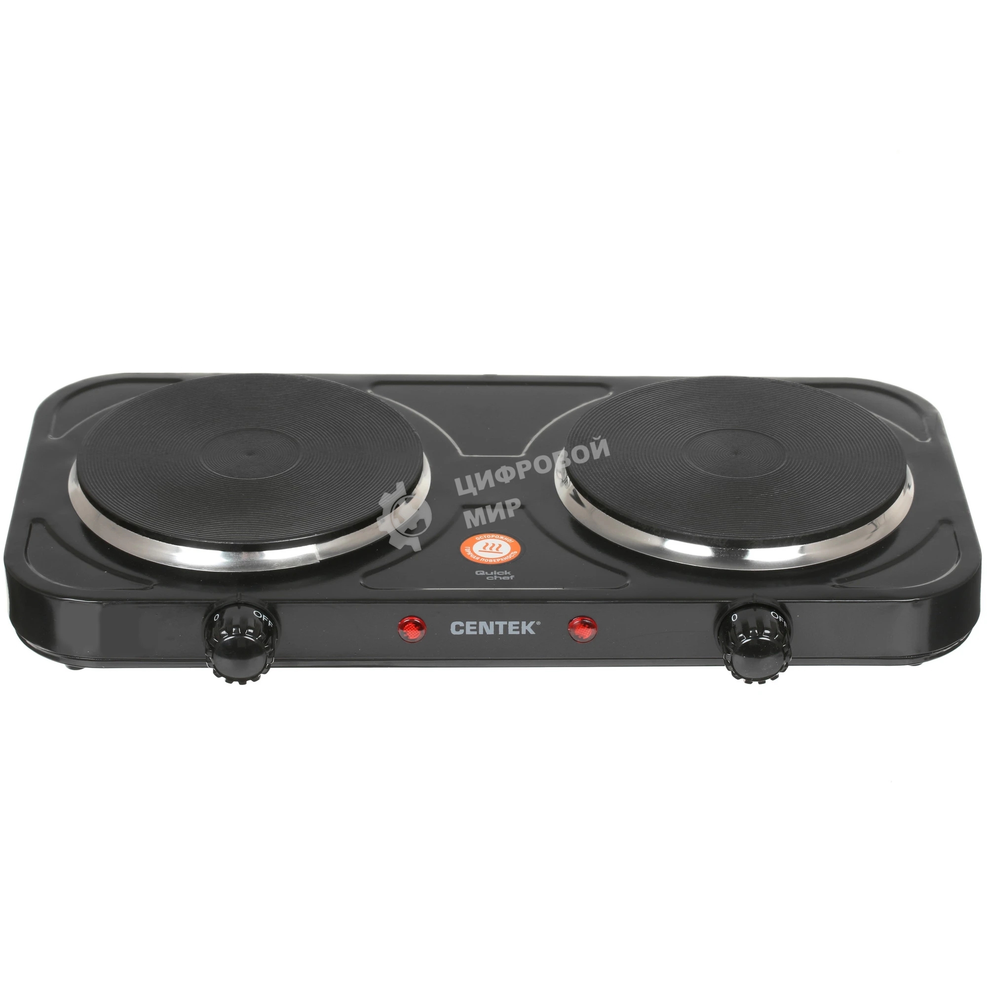 Плита настольная электрическая Centek CT-1507 черный, 2 кВт, ТЭН, конфорки - 2, эмаль, поворотные переключатели