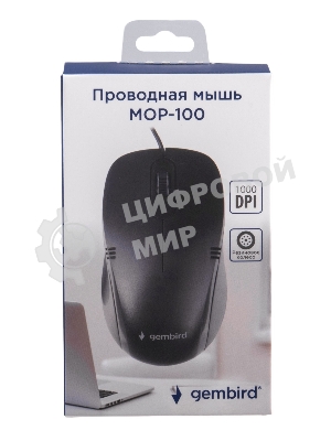 Мышь проводная Gembird MOP-100 черный, 1000 dpi, USB, кнопки - 3