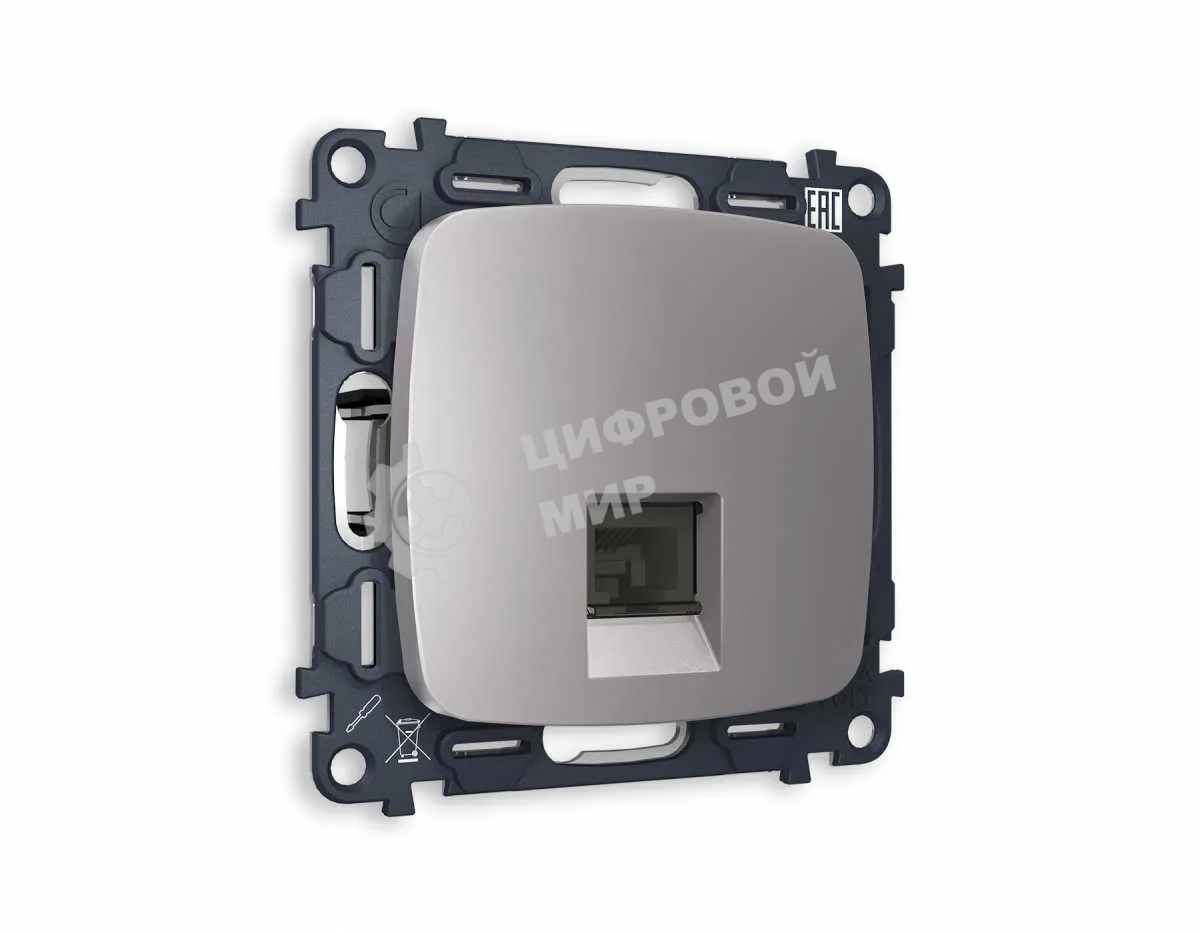 Комплект механизма компьютерной розетки OMEGA Сталь матовый RJ-45(8P8C) CAT6 с шторкой QUANT (OP5120, VM188) MO512010