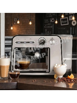 Кофеварка рожковая Kitfort КТ-7515 серебристый, исп. кофе - молотый, 1 л, 1450 Вт, 15 бар