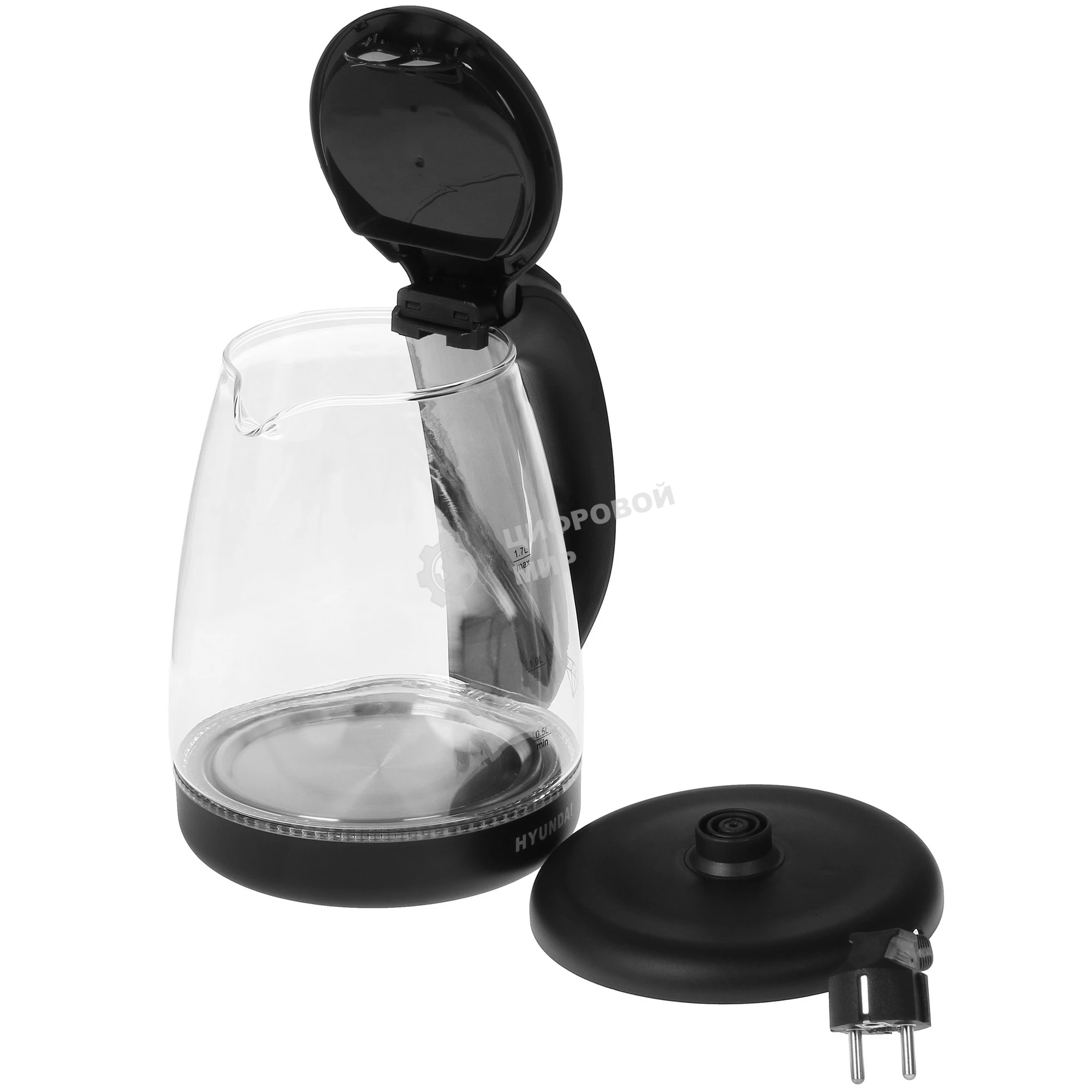 Чайник электрический Hyundai HYK-G1001 1.7л. 2200Вт черный (корпус: стекло)