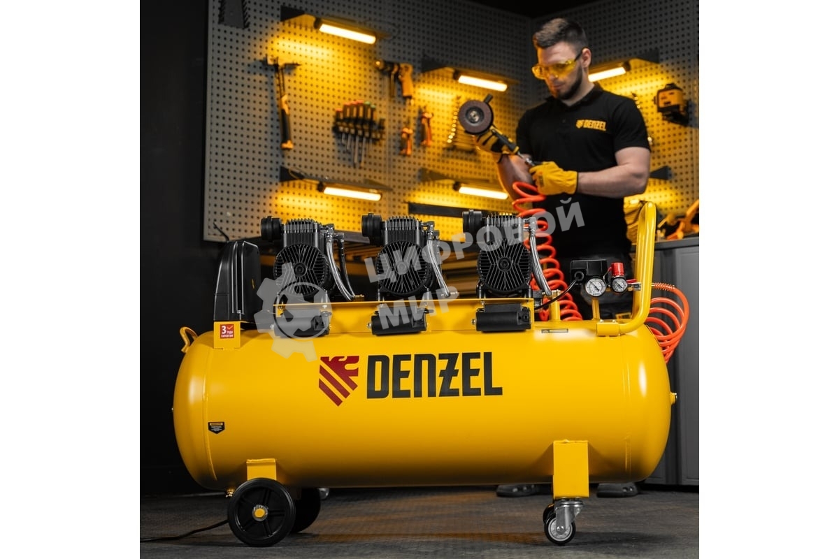 Компрессор безмасл. малошумн. DLP-4500/150, 4,5 кВт, 3х1,5 кВт,150 л, 2850 об/мин,750 л/мин Denzel