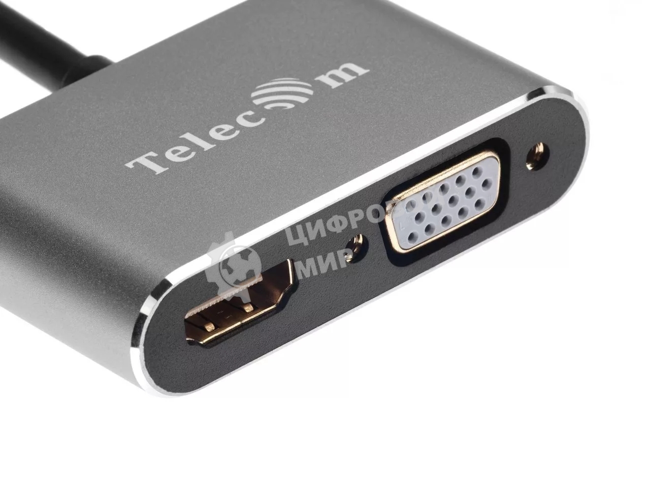 USB-концентратор USB3.1 TypeCm -->HDMI+USB3.0+PD+VGA Alum Grey 4K@30Hz, Telecom TUC055