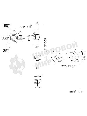 Кронштейн для монитора/ноутбука Cactus CS-VM-LH07-AL серебряный 13