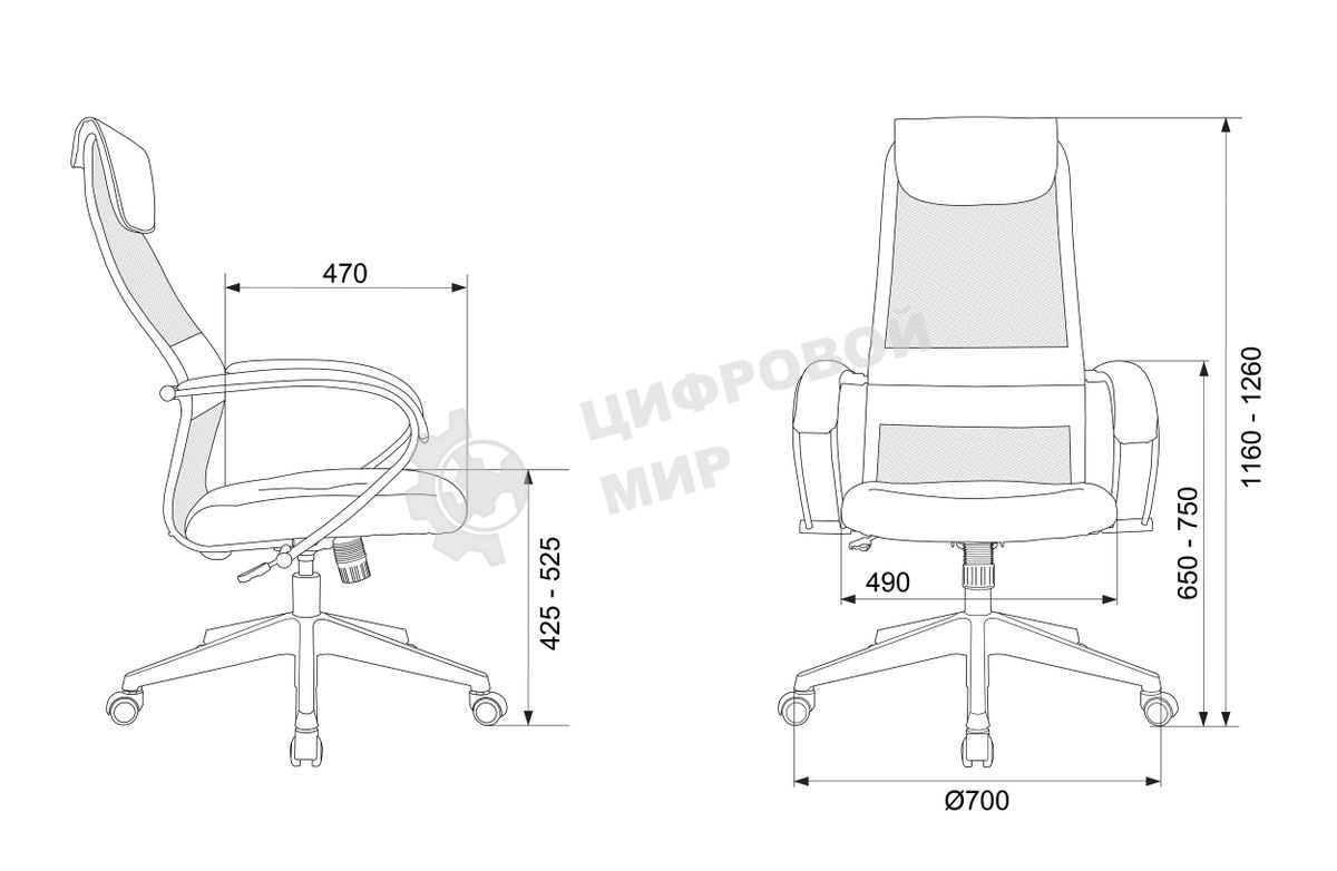 Кресло руководителя Бюрократ CH-607BS черный, сетка/ткань, крестов. металл хром