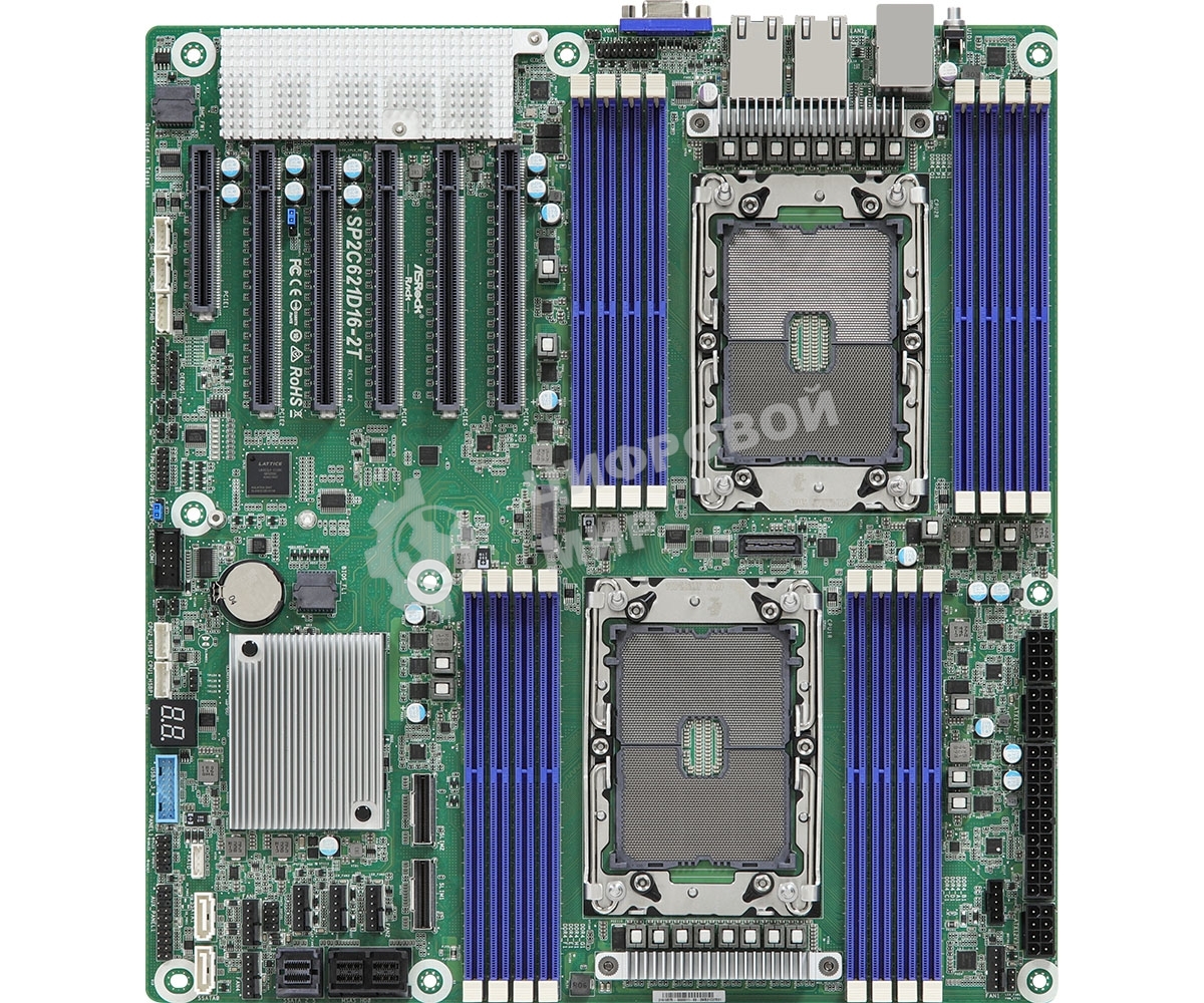 Материнская плата серверная ASRock SP2C621D16-2T, 2xLGA4189, Intel C621A, 16xDDR4, 14xSATA, 1xM.2, 5xPCIe 4.0 x16, 1xVGA, 2x10Gb LAN, 2xUSB-A 5Gbps, IPMI, EEB