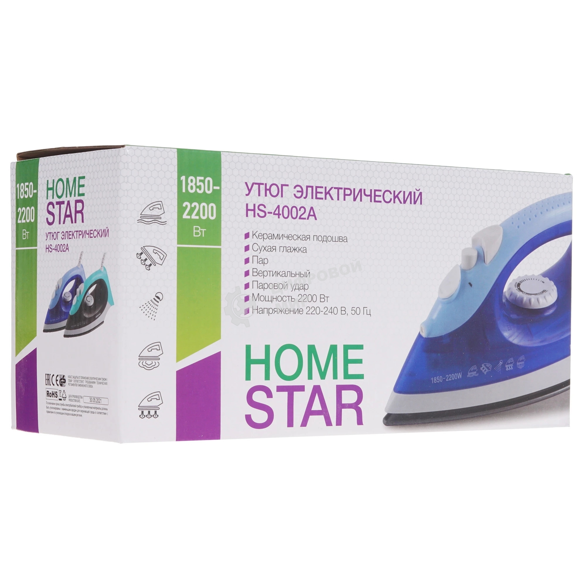 Утюг Homestar HS-4002А синий (1850-2200 Вт, пар, спрей, паровой удар, тефлоновая подошва)