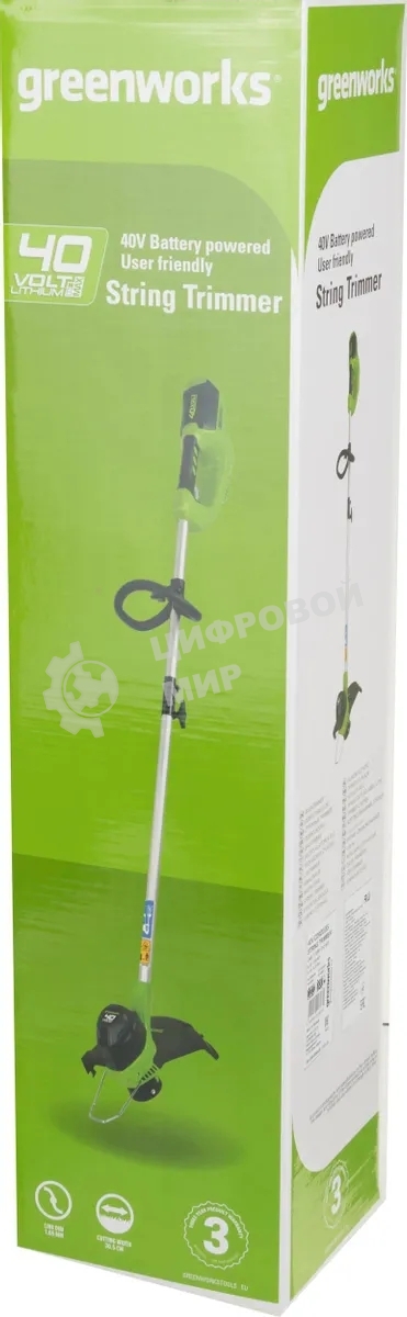 Триммер аккумуляторный GREENWORKS 2101507 40В 7500об/мин Флески 1.6мм ширина реза 330мм