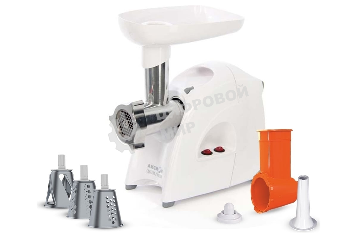 Мясорубка электрическая Аксион М641.03 белый, 2000 Вт, 3.0 кг/мин, реверс, защита от перегрузки, насадки - 5