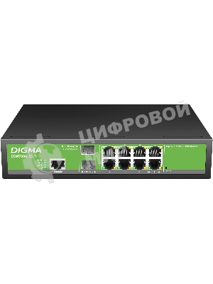 Коммутатор Digma DSW708G-2S-T, 8×1 Гбит/с + 2×1 Гбит/с SFP, управляемый